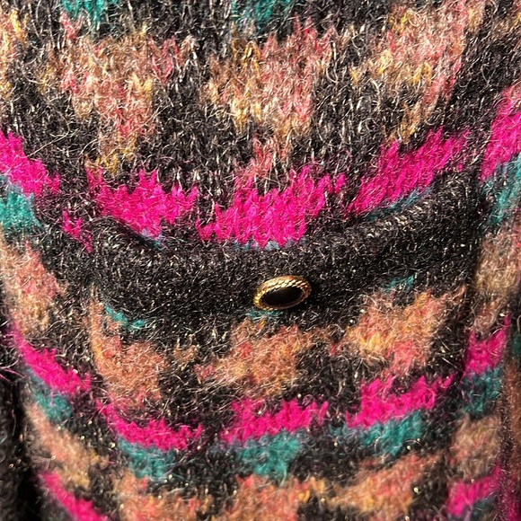 Wool jacket with linen inside black/green spackle golden/Pink multiple colour - Picture 5 of 7